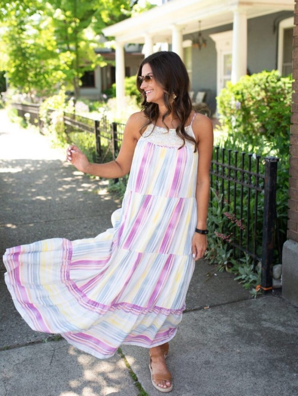 🌿🍒LC Lauren Conrad Striped Plus Size Maxi Dress with Lace Yoke Size 3X 🍒🌿